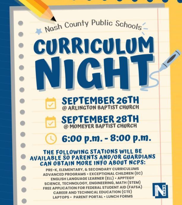 Curriculum Nights (Sept. 26 or Sept. 28) See flyer for details!